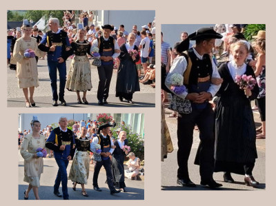 Notre animatrice Pierrette à  l'atelier broderie a confectionné un costume pour la demoiselle d'honneur du défilé du 15 août à  Plomodiern