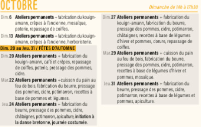 Pendant le mois d'octobre le musée est ouvert tous les dimanches et pendant les vacances de la Toussaint le mardi et jeudi de 14H à  17H30